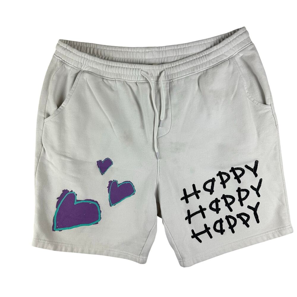 After School Special "Happy" White Sweat Shorts Size XXL
